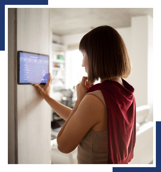 Woman checking multi-purpose control panel